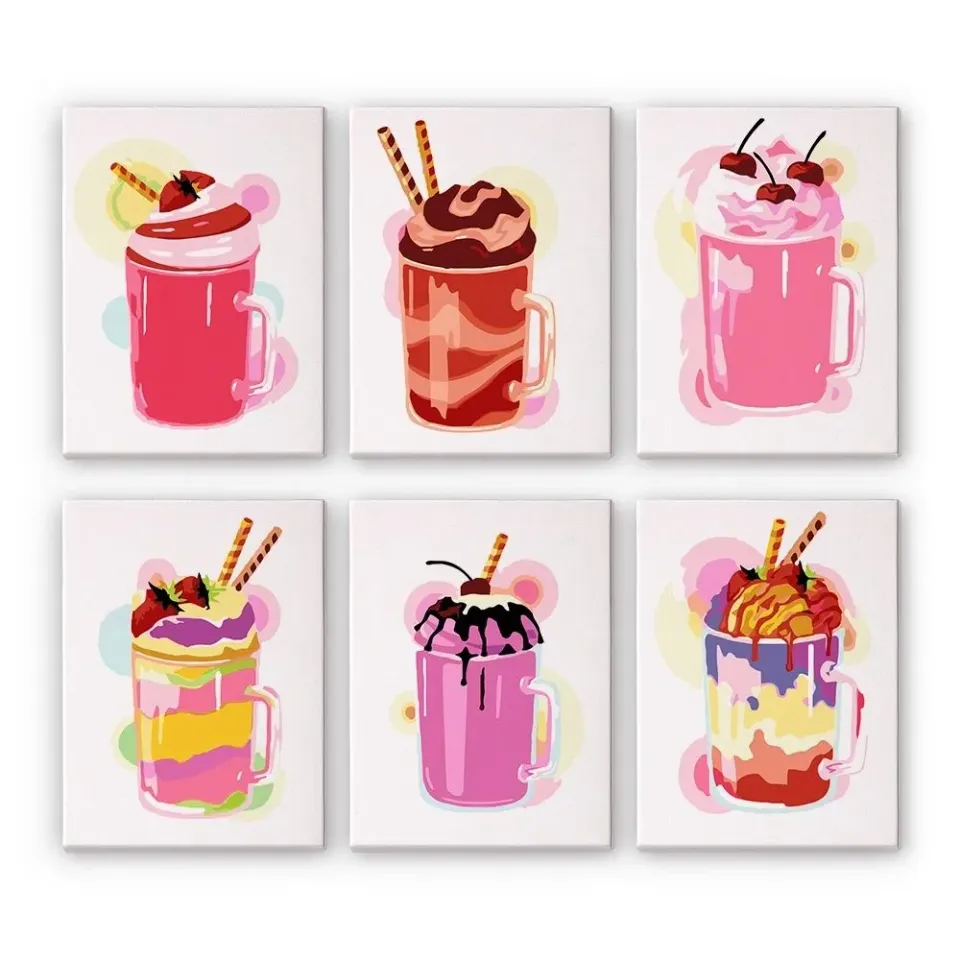 Figured'Art Kleurrijke Milkshakes mini schilderen op nummer 6 stuks