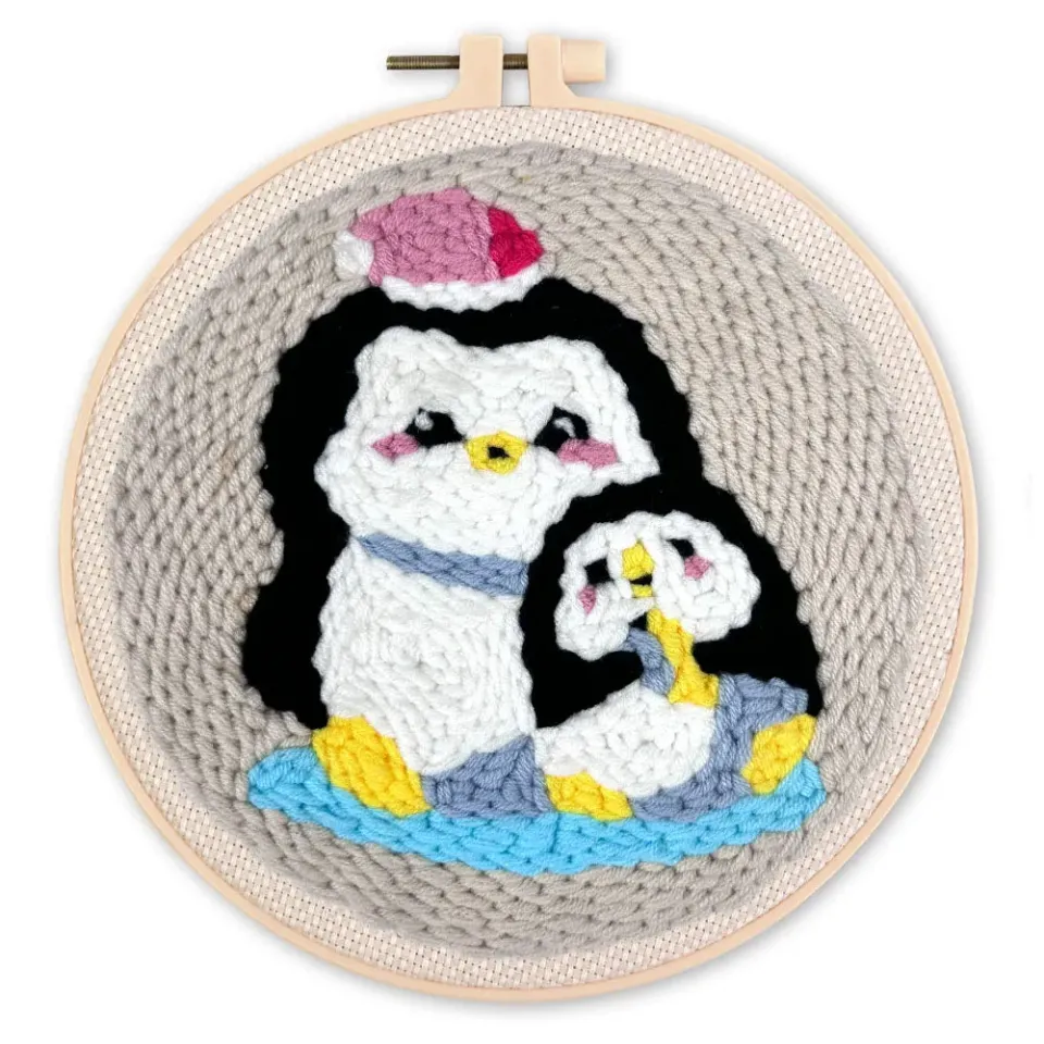 Figured'Art Mama en babypinguïn punch needle pakket 20cm wol