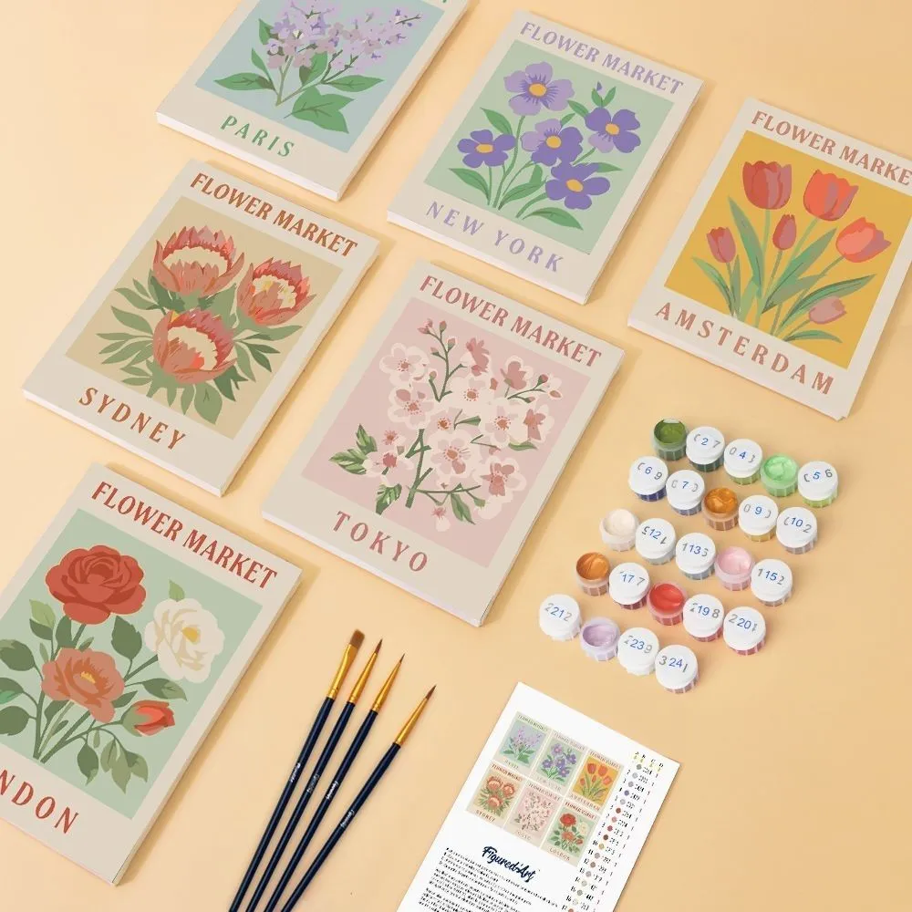 Figured'Art Bloemenmarkt 2 mini schilderen op nummer 15x20cm 6 stuks bloemen