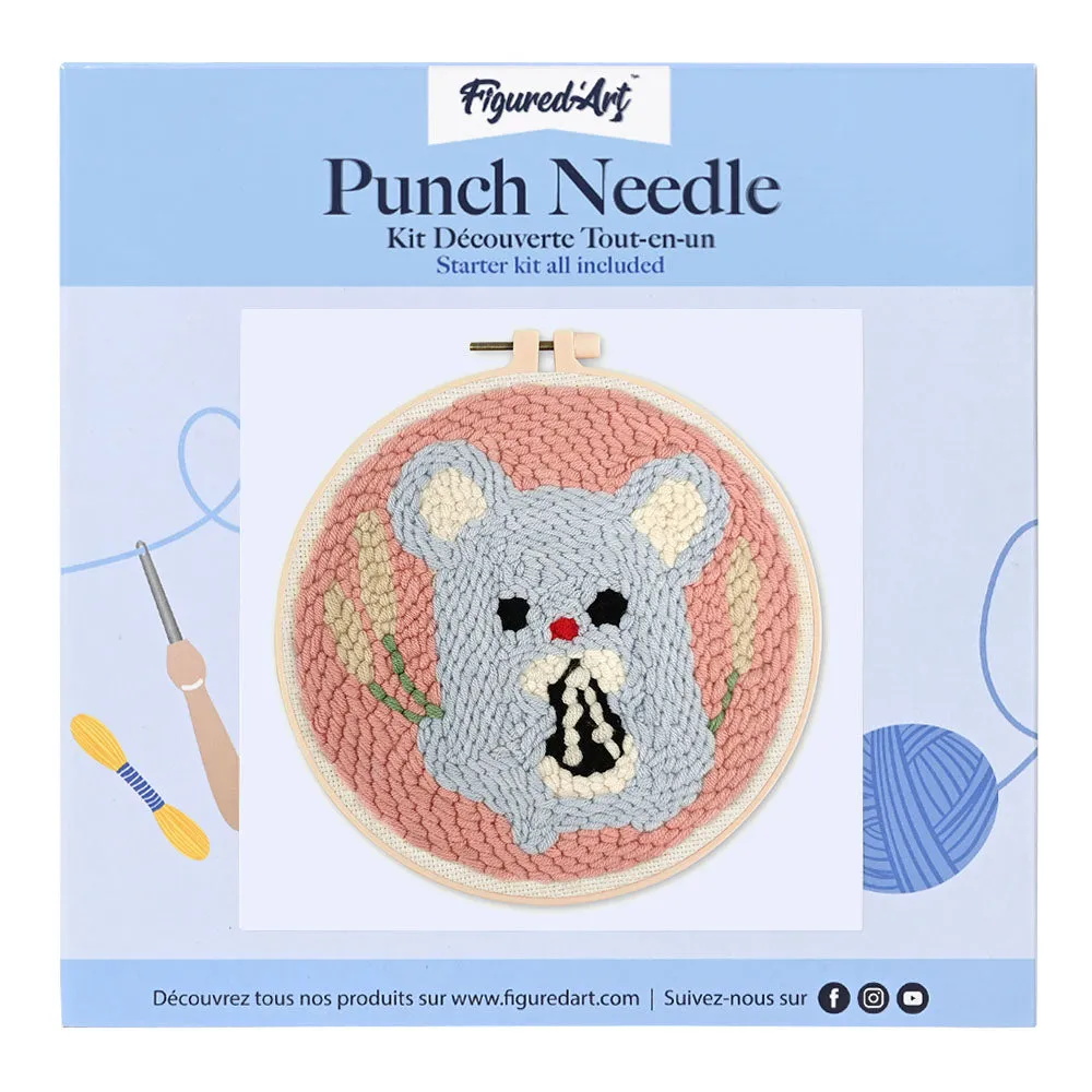 Figured'Art Schattige muis punch needle pakket 20x20cm wol