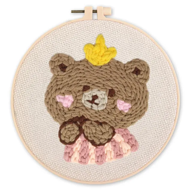 Figured'Art Bruine beer 1 punch needle pakket 20cm rond wol
