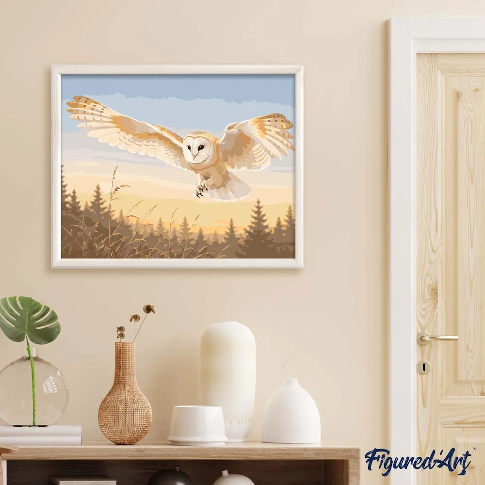 Figured'Art Kerkuil in de avondzon schilderen op nummer 40x50 cm