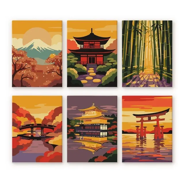 Figured'Art Zonsondergang Japan mini schilderen op nummer 15x20 6x