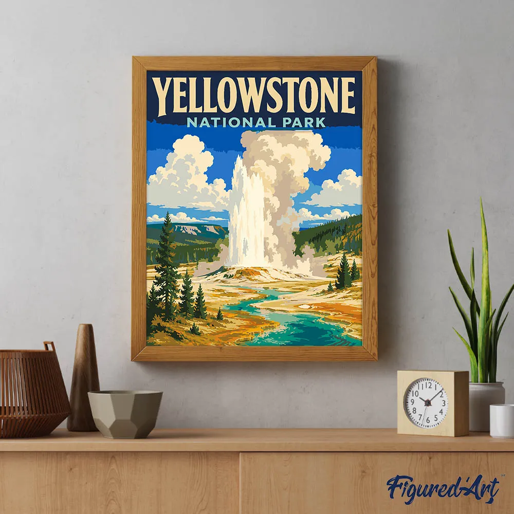 Figured'Art Yellowstone Old Faithful schilderen op nummer 40x50 poster