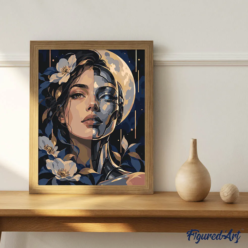 Figured'Art Half-Mens onder een Maanlicht Halo schilderij 40x50cm
