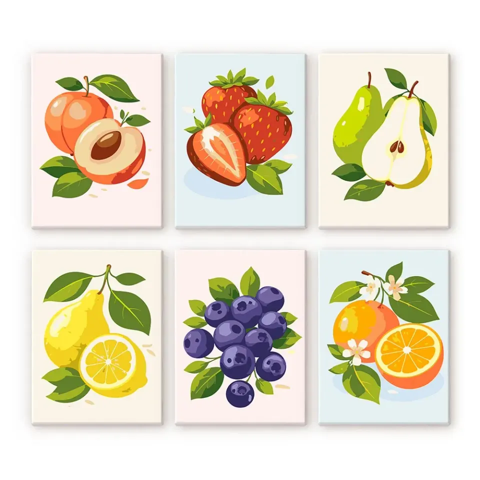 Figured'Art Tuinfruit mini schilderen op nummer 15x20cm 6 stuks fruit