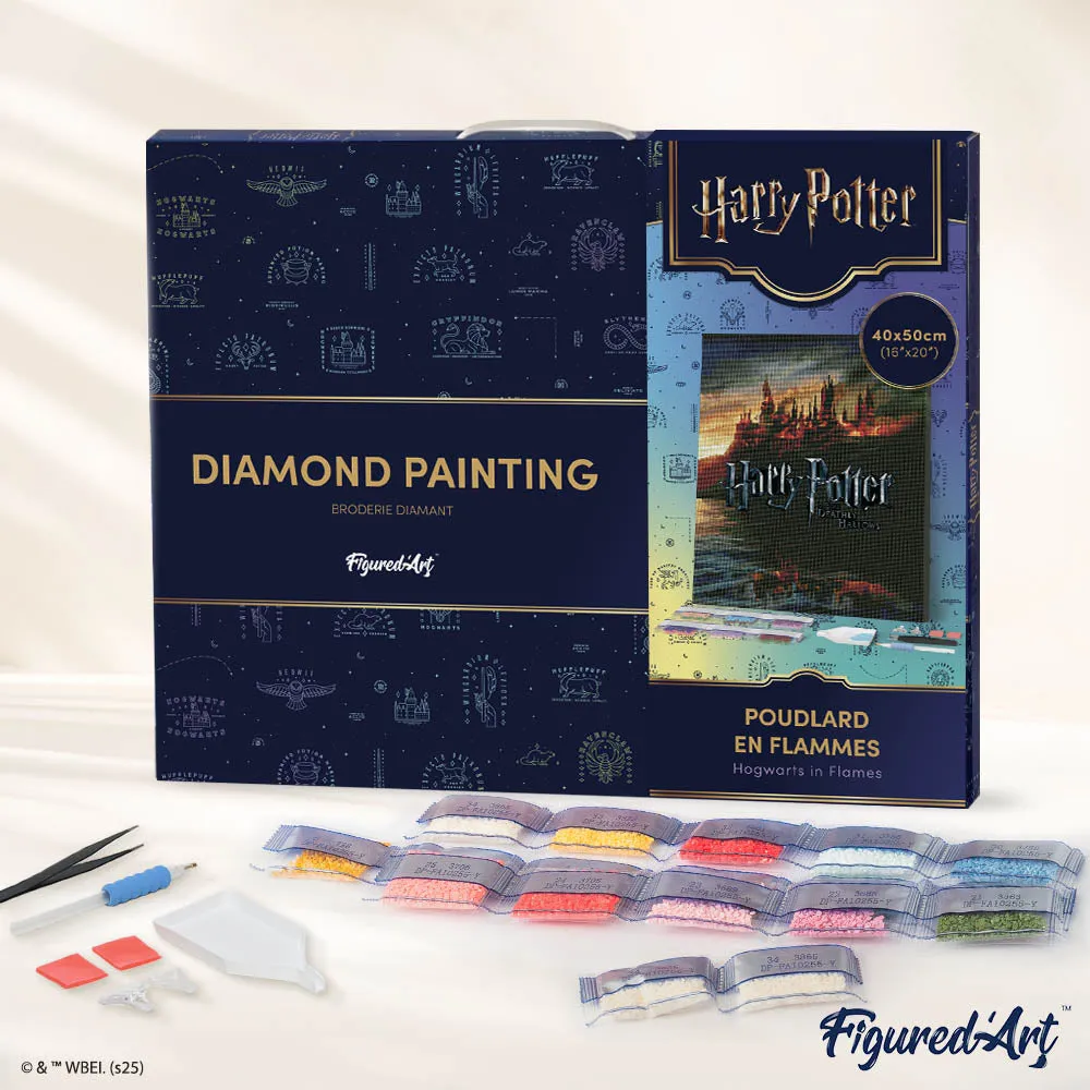 Figured'Art Hogwarts in Vlammen diamond painting 40x50cm ingelijst