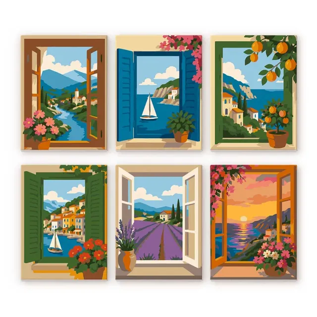 Figured'Art Mini Uitzichten door het Raam schilderen op nummer 6 stuks