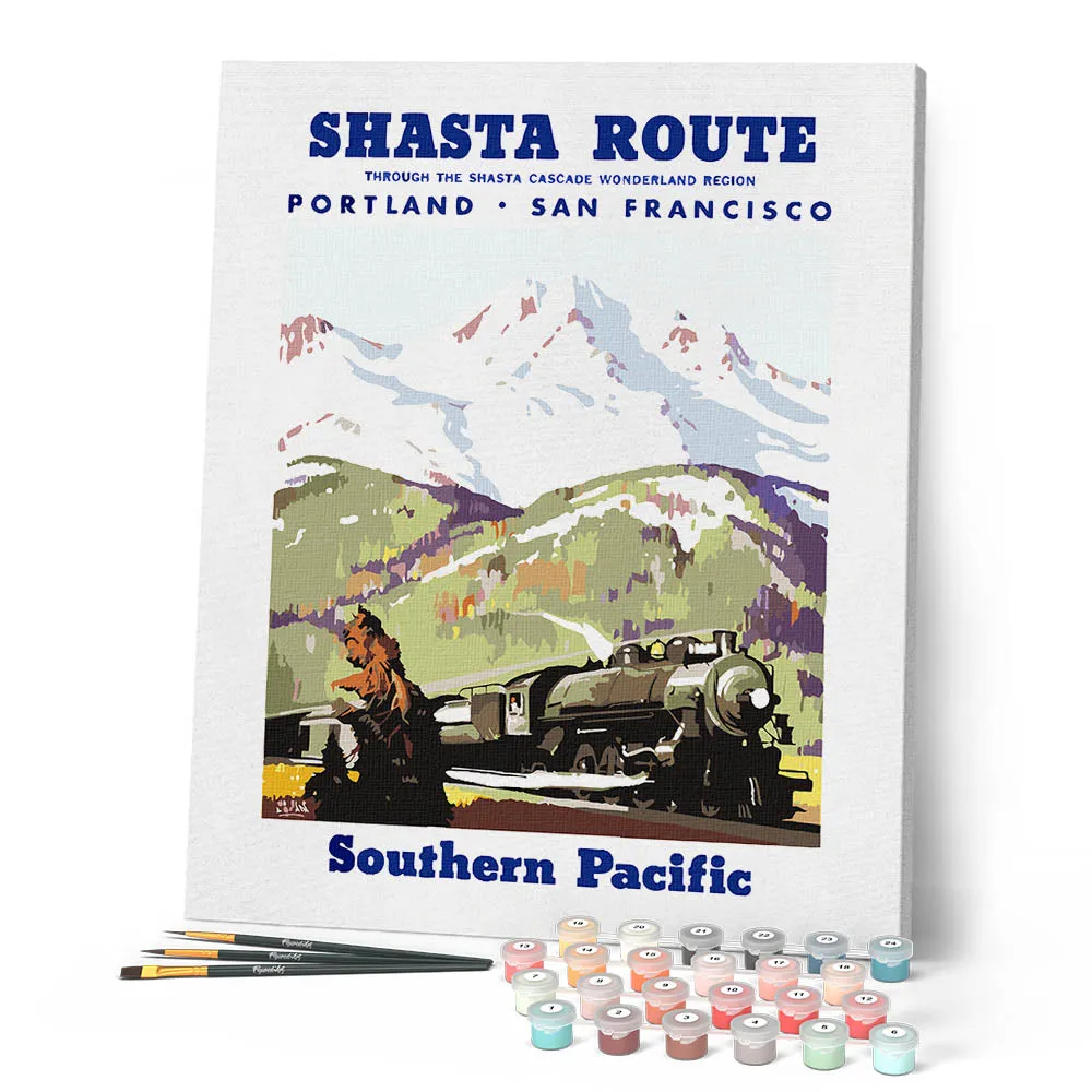 Figured'Art Vintage poster van de Shasta-route schilderen op nummer 40x50cm