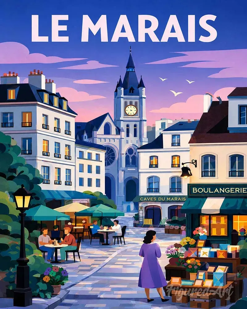 Figured'Art Reisposter Le Marais schilderen op nummer 40x50cm Parijs
