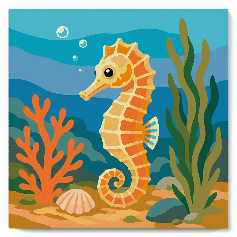 Figured'Art Mini Zeepaardje schilderen op nummer 20x20 cm met frame