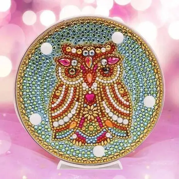 Figured'Art Slaperige Uil diamond painting LED-lamp 15 cm