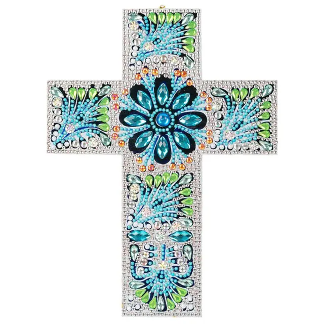 Figured'Art Blauwe Kruis hanger diamond painting 25x18cm strass