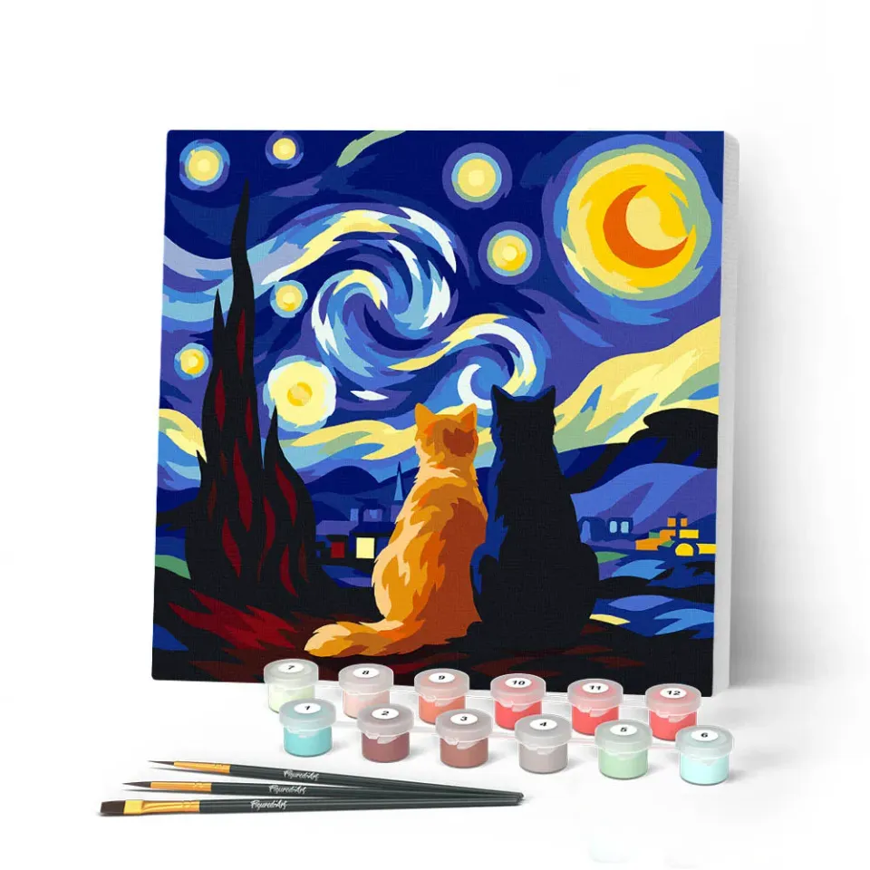 Figured'Art Sterrennacht metgezellen mini schilderen op nummer 20x20