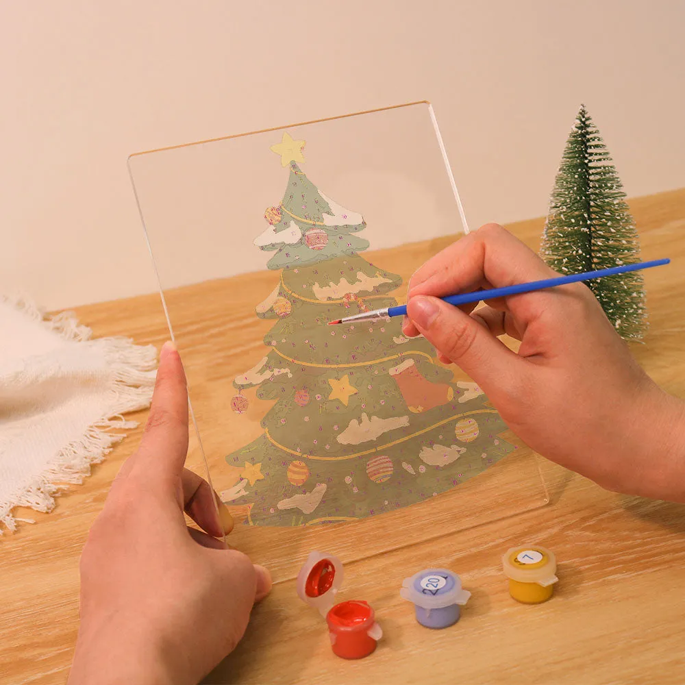 Figured'Art Kerstboom schilderen op nummer 15x20 cm met LED voet