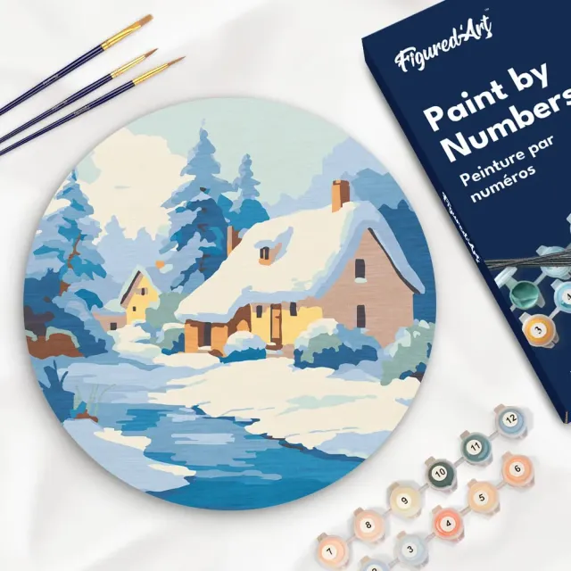 Figured'Art Winterhuisje schilderen op nummer hout 30 cm