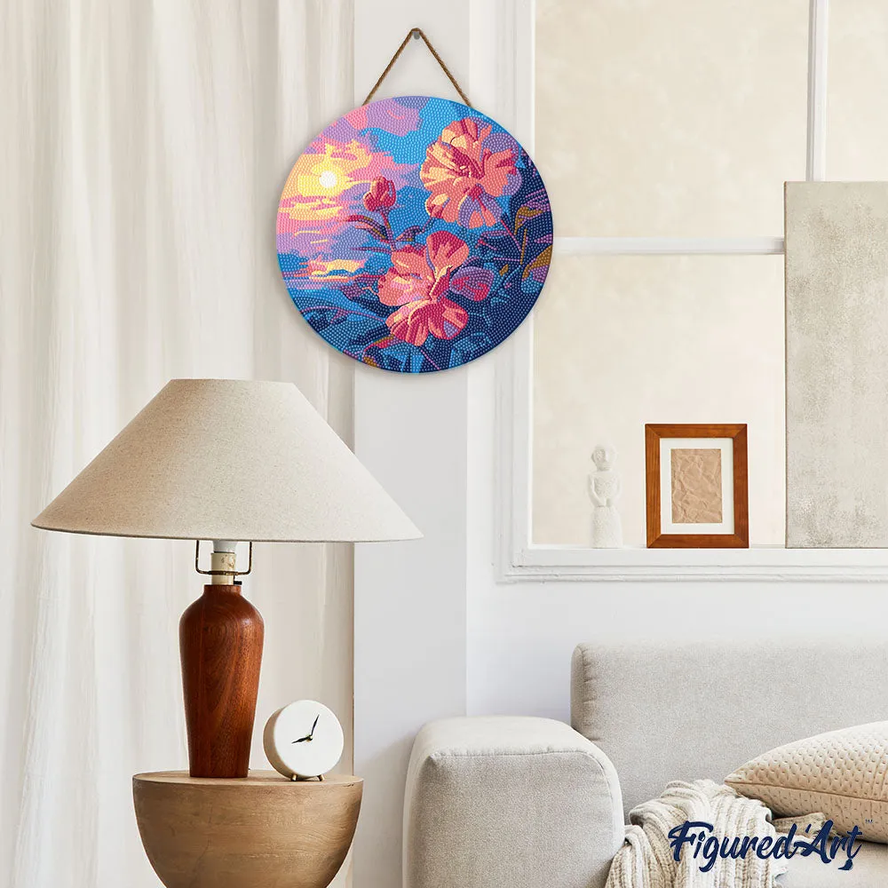 Figured'Art Hibiscus zonsondergang diamond painting hout 30 cm