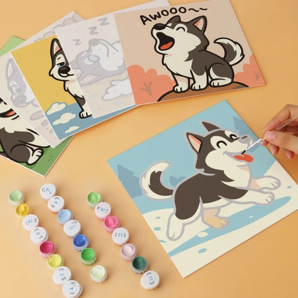 Figured'Art Mini Husky-spirit schilderen op nummer 20x20cm 6 stuks