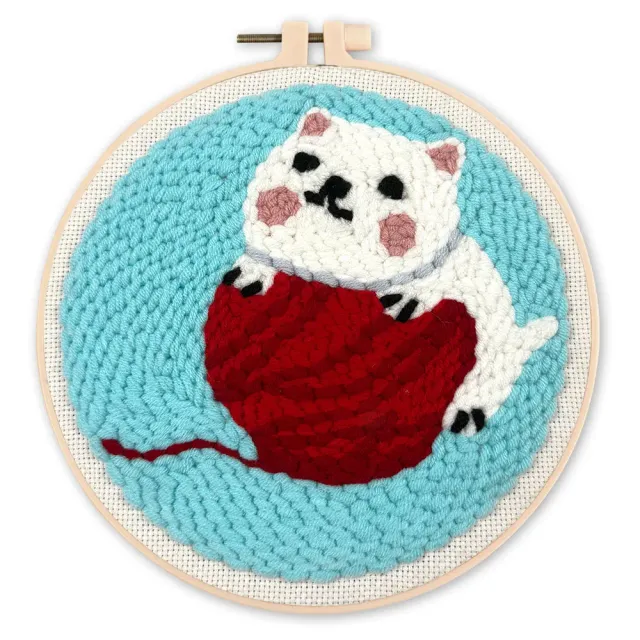 Figured'Art Punch Needle Kat met bol wol pakket 20cm
