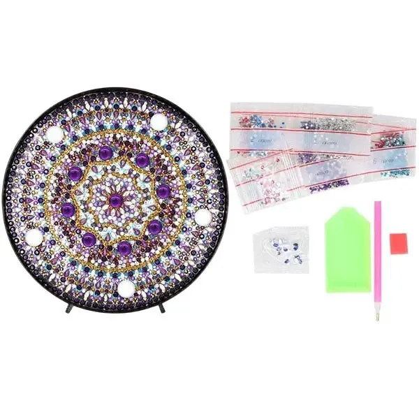 Figured'Art Mandala Violet diamond painting led lamp 15 cm paars