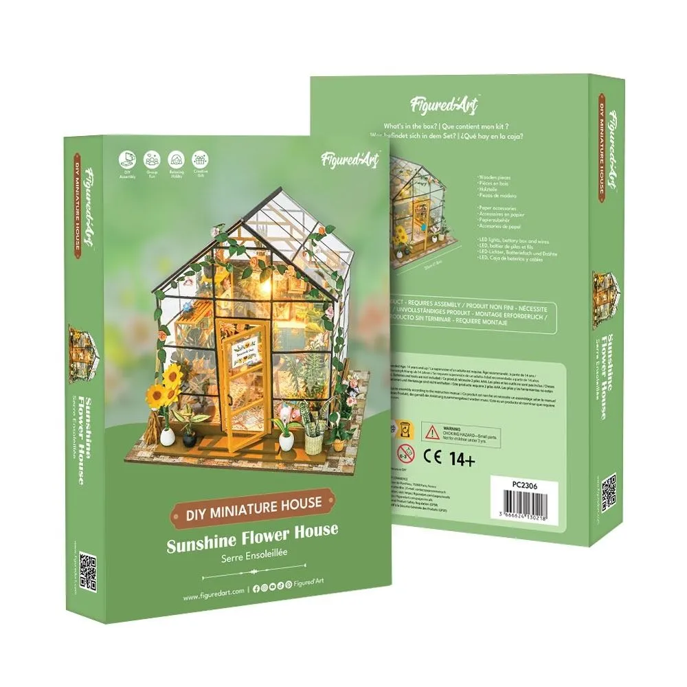 Figured'Art Zonnig Kasje Miniatuurhuisje 152 Stukken met LED