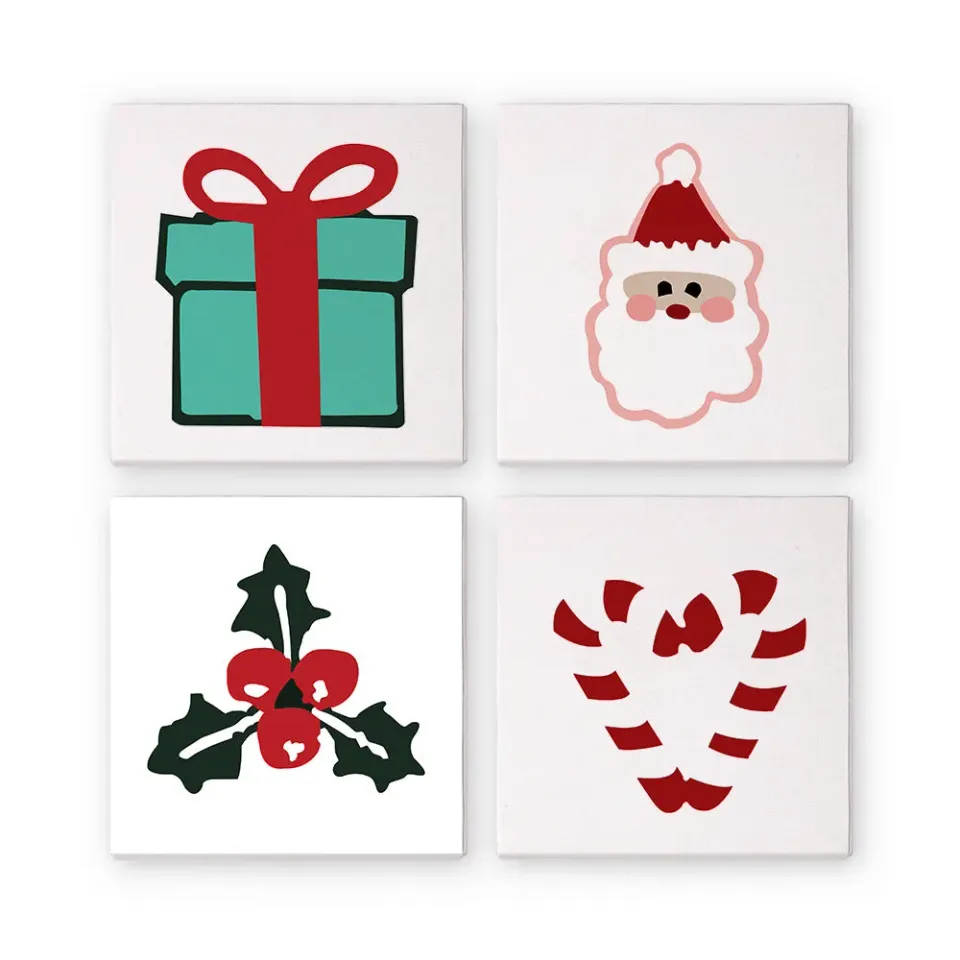 Figured'Art Kersticonen 2 schilderen op nummer mini 15x15cm 4 stuks