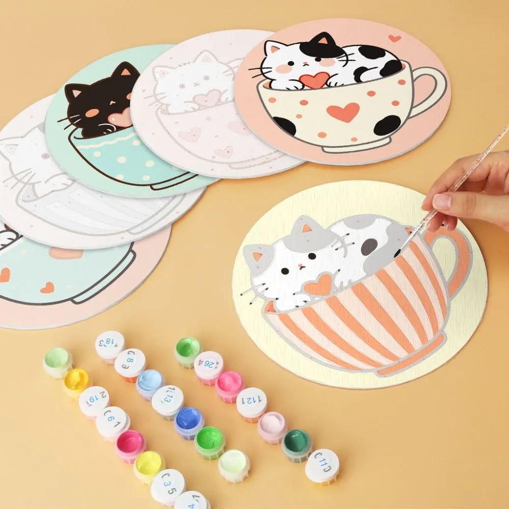 Figured'Art Mini Katten en theekopjes schilderen op nummer Ø20cm 6 stuks