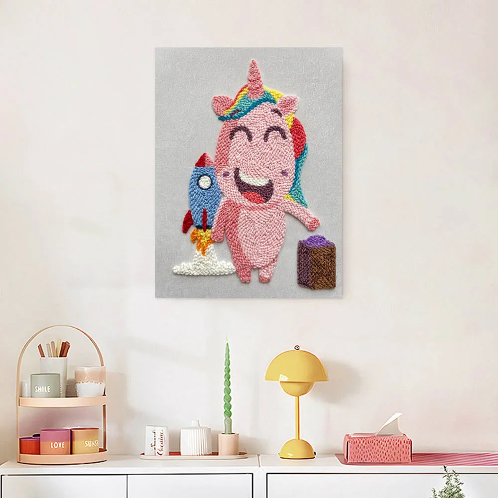Figured'Art Eenhoorn Avontuur punch needle pakket met frame katoen