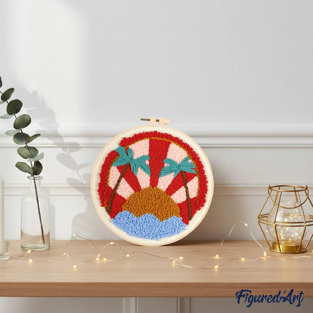 Figured'Art Tropische zonsondergang punch needle 20cm