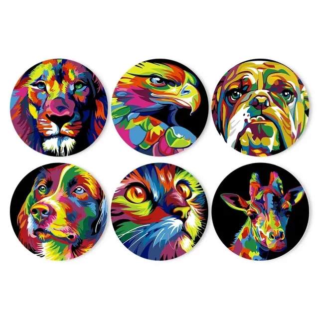 Figured'Art Dieren Pop Art placemats schilderen 20 cm 6 stuks