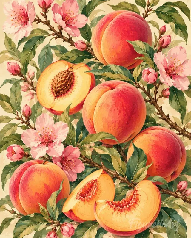 Figured'Art Fluweelzachte perziken schilderen op nummer 40x50 cm fruit