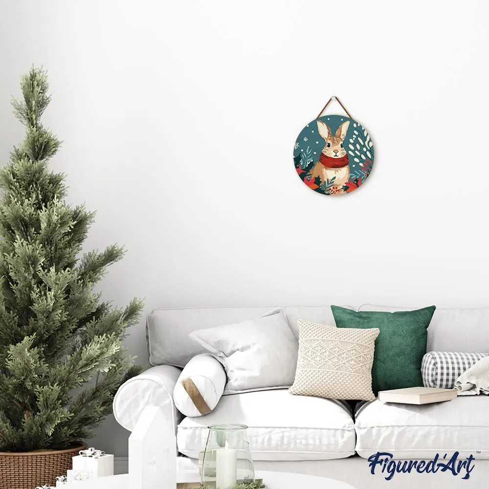 Figured'Art Kerstkonijntje schilderen op nummer houten schijf 30 cm kerst