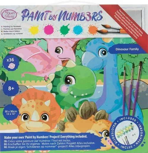 Craft Buddy Paint by Numb3rs Dinosaur Family canvas kit 30x30cm