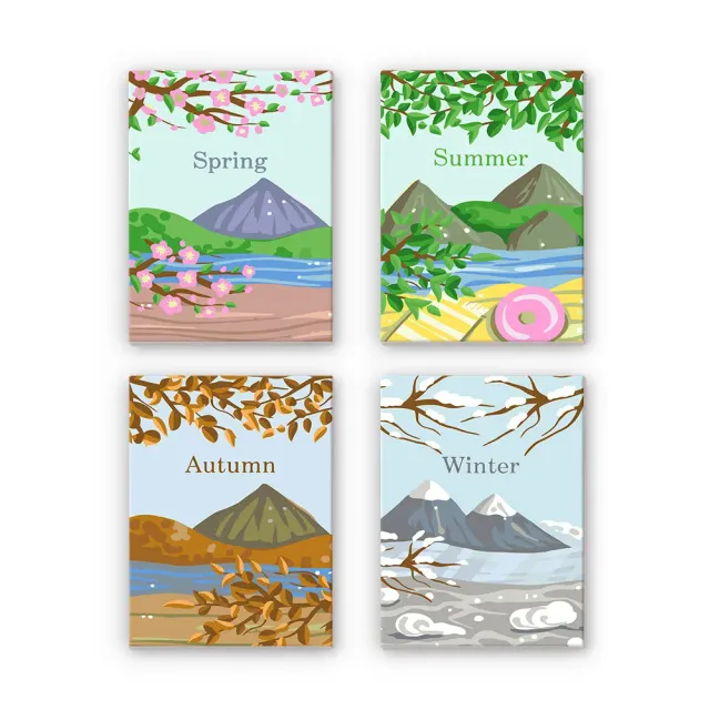 Figured'Art Lente Zomer Herfst Winter mini schilderen op nummer 15x20cm 4 stuks