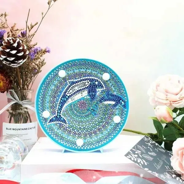 Figured'Art Dolfijnen diamond painting LED-lamp 15cm