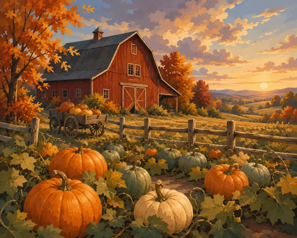 Figured'Art Pompoenenveld diamond painting herfst vierkant rond