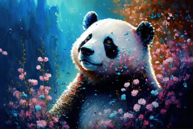 ARTDOT Bloeiende Panda diamond painting 50 x 35 cm