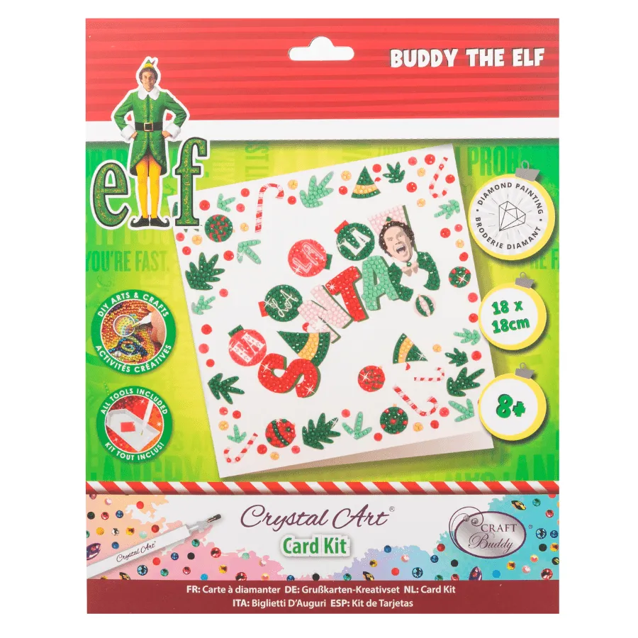 Craft Buddy Crystal Art Buddy the Elf kaartkit 18x18cm Kerst