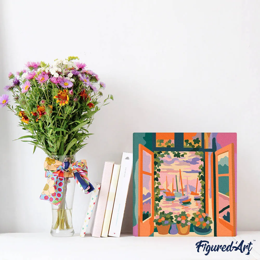 Figured'Art Het open raam Matisse mini schilderen op nummer 20x20cm