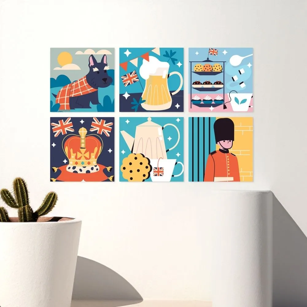 Figured'Art Britse Iconen schilderen op nummer 20x20 cm 6 stuks