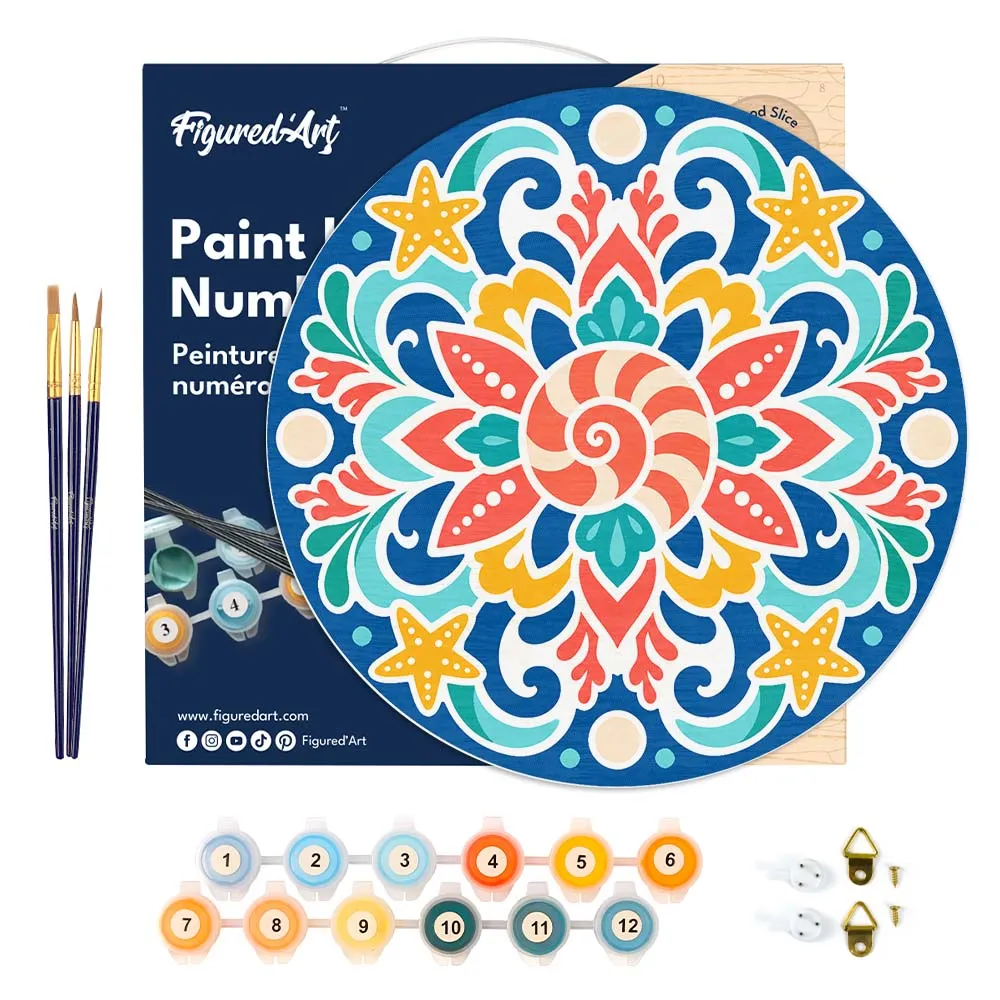 Figured'Art Schelpenmandala Schilderen op Houten Schijf 30cm Rond
