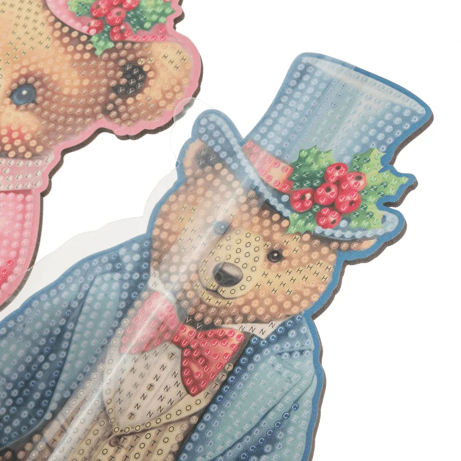 Craft Buddy Crystal Art Victorian Teddy Bears houten figuren set van 2 vintage