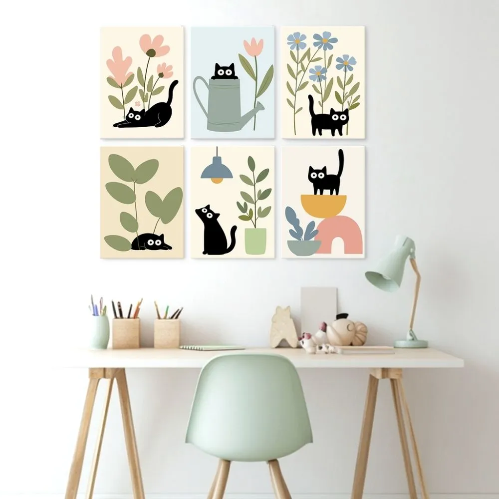 Figured'Art Mini Serie Nieuwsgierige zwarte katten schilderen op nummer 15x20cm 6 stuks