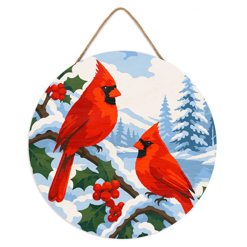 Figured'Art Winterkardinalen schilderen op nummer houten schijf 30cm