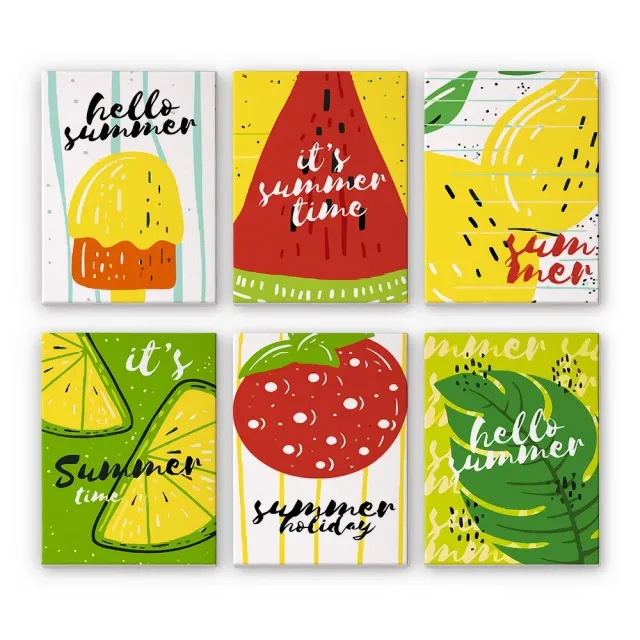 Figured'Art Zomerse Fruitillustraties mini schilderen op nummer 15x20cm 6 stuks