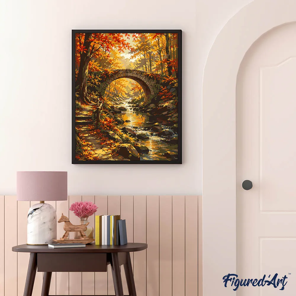 Figured'Art Brug in Herfstbos schilderen op nummer 40x50cm herfst