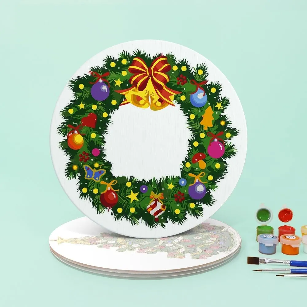 Figured'Art Altijdgroene Bomen Kransen schilderen op nummer set 4 stuks