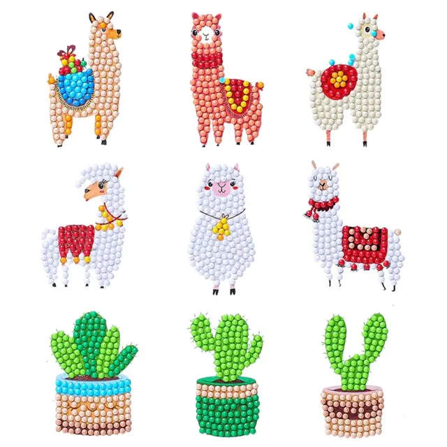 Figured'Art Diamond Painting Sticker Set Lama's 9 stuks rond