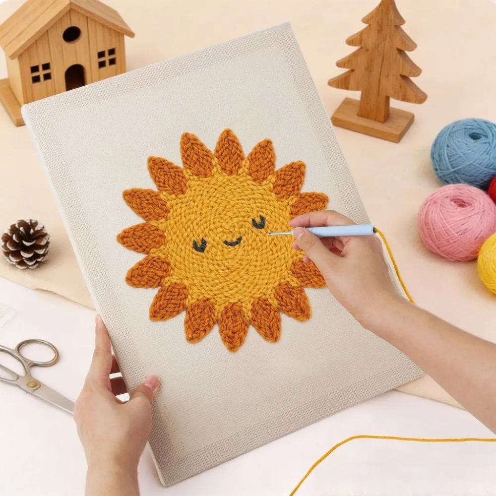 Figured'Art Lachende Zon punch needle pakket met frame zacht garen