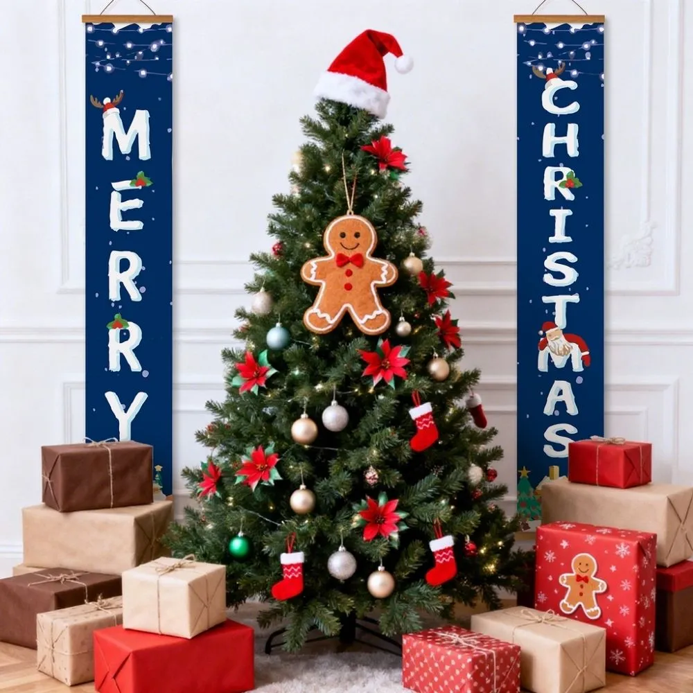 Figured'Art Kerstgroeten van de Kerstman deur banner 20x120 cm 2 stuks